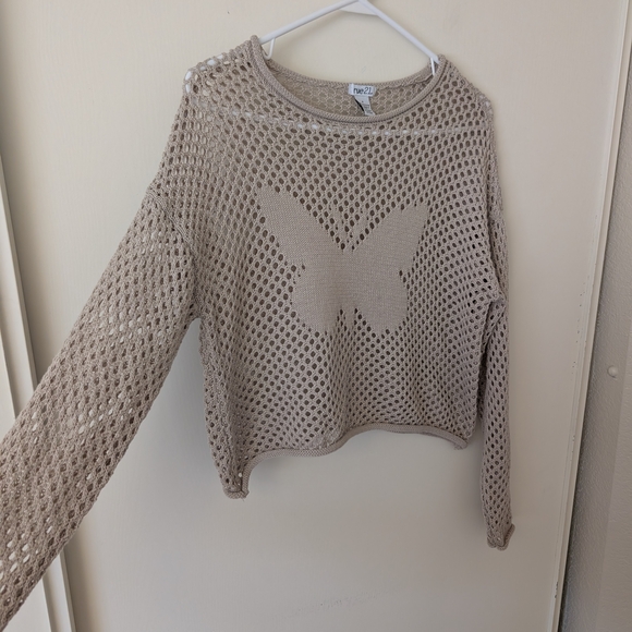 Vintage Y2K Womens Small Beige Crochet Butterfly Sweater Cottage Coquette Boho - Picture 4 of 6